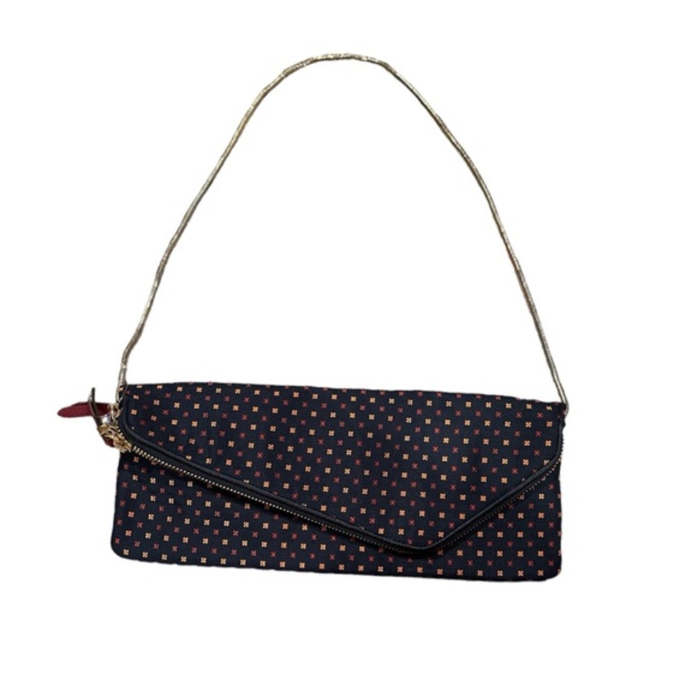 HENRI BENDEL Pochette BLUE FLORAL ENVELOPE STYLE CLUTCH GOLDTONE BAG RARE